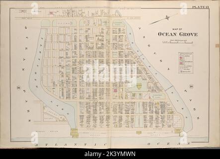 Monmouth County, Double Page Plate No. 15 Karte begrenzt durch Turnpike, Wesley Lake, Atlantik, Fletcher Lake 1889. Breou, Forsey. Kartografisch. Atlanten, Karten, Umfragen, Pläne. Lionel Pincus und Princess Firyal Map Division. Monmouth County (N.J.) Stockfoto