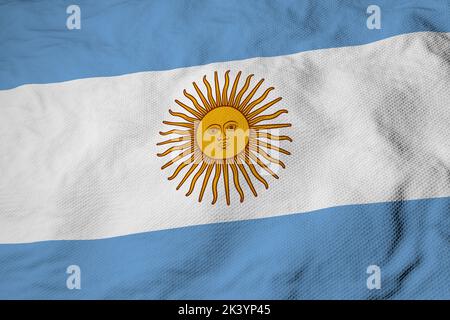 Nahaufnahme einer winkenden Flagge Argentiniens im 3D Rendering. Stockfoto