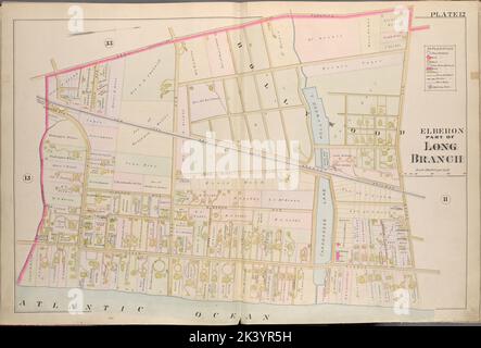 Monmouth County, Double Page Plate No. 12 Karte begrenzt durch Deal Turnpike, Gedar Ave., Atlantic Ocean 1889. Breou, Forsey. Kartografisch. Atlanten, Karten, Umfragen, Pläne. Lionel Pincus und Princess Firyal Map Division. Monmouth County (N.J.) Stockfoto