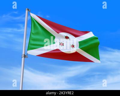 Schöne Burundi-Flagge winkt im Wind mit Himmelshintergrund - 3D Abbildung - 3D Rendering Stockfoto