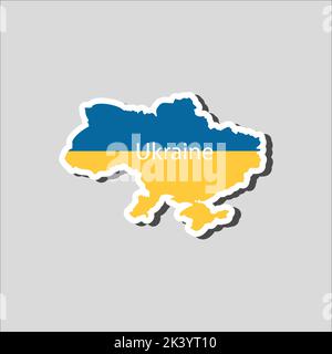 Abbildung in gelb-blauen Farben des Staates Ukraine, in Form einer Karte. Banner, Karte, Symbol, Aufkleber. Stock Vektor