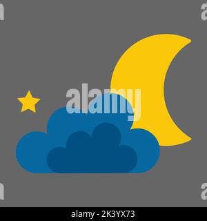 Halbmond, Sterne und Wolken auf dem dunklen Hintergrund. Stock Vektor