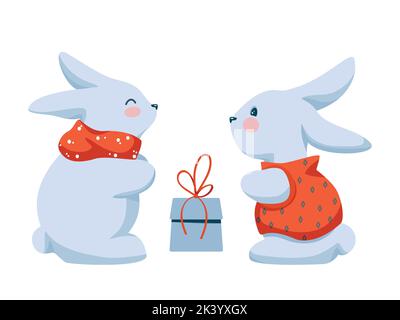 Niedliche Kaninchen im Winter Outfit machen Geschenk Stock Vektor