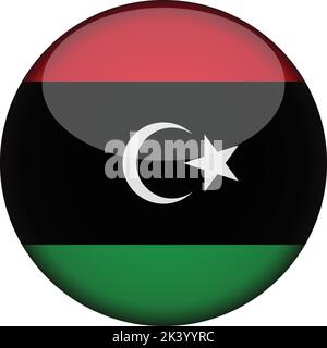libyen Flagge in glänzenden runden Knopf der Ikone. libyen Emblem auf weißem Hintergrund isoliert. Nationales Konzeptschild. Unabhängigkeitstag. Vektorgrafik. Stock Vektor