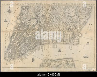 Ein neuer und genauer Plan der Stadt New York im Bundesstaat New York in Nordamerika, veröffentlicht im Jahr 1797. 1797 - 1853. Kartografisch. Karten. Lionel Pincus und Princess Firyal Map Division. New York (New York) , Administrative und politische Divisionen , Maps, New York (N.Y.) , Entfernungen, etc. , Karten , frühe Arbeiten bis 1800, Manhattan (New York, N.Y.) , Maps , frühe Werke bis 1800, Pennsylvania , Maps , frühe Werke bis 1800 , facsimiles Stockfoto