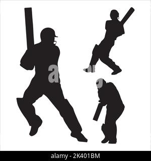 Vektor-Set Von Cricket-Spieler Silhouetten Illustration Isoliert Auf Weißem Hintergrund Stock Vektor