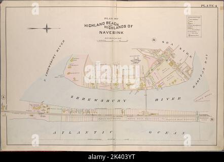 Monmouth County, doppelseitige Platte Nr. 4 Karte des Plans von Highland Beach und Hilands of Navesink 1889. Breou, Forsey. Kartografisch. Atlanten, Karten, Umfragen, Pläne. Lionel Pincus und Princess Firyal Map Division. Monmouth County (N.J.) Stockfoto