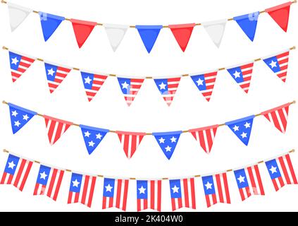 Girlanden der USA-Flagge gesetzt. US patriotische Pennants Ketten Sammlung. American Party Ammer Dekoration. US-Flaggen zum Feiern. Vektor Stock Vektor