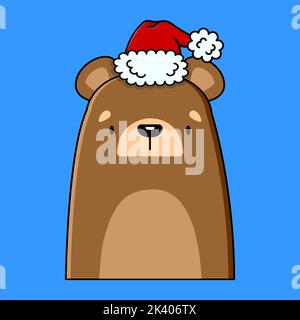 Ein Bild eines braunen Bären in einem roten Weihnachtsmannhut. vektor-Illustration Stock Vektor