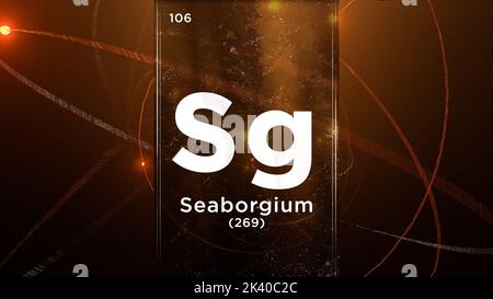 Seaborgium (SG) Symbol chemisches Element des Periodensystems, 3D Animation zum Hintergrund des Atomdesigns Stockfoto