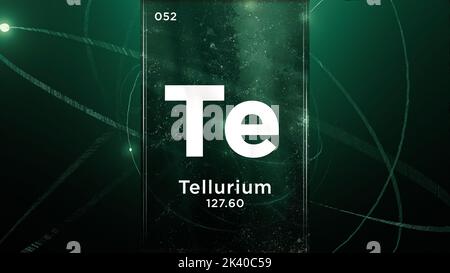 Tellurium (Te) Symbol chemisches Element des Periodensystems, 3D Animation zum Hintergrund des Atomdesigns Stockfoto