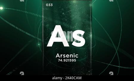 Arsen (AS) Symbol chemisches Element des Periodensystems, 3D Animation zum Hintergrund des Atomdesigns Stockfoto