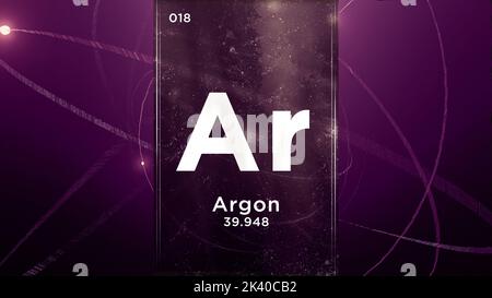 Argon (Ar) Symbol chemisches Element des Periodensystems, 3D Animation zum Hintergrund des Atomdesigns Stockfoto