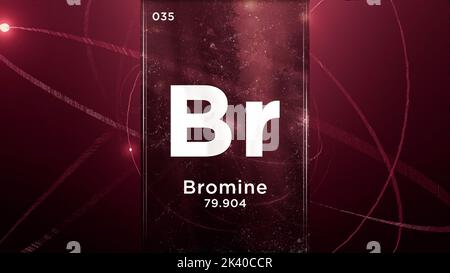 Brom (Br) Symbol chemisches Element des Periodensystems, 3D Animation zum Hintergrund des Atomdesigns Stockfoto