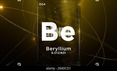 Beryllium (be) Symbol chemisches Element des Periodensystems, 3D Animation zum Hintergrund des Atomdesigns Stockfoto