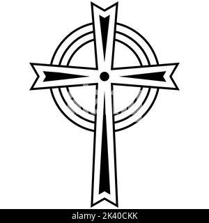 Keltisches christliches Kreuz, einfaches Tattoo, katholisches Symbol Logo Grenzkreuz Stock Vektor