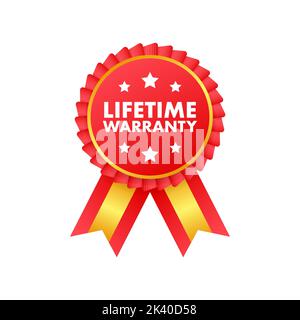Flaches Banner mit roter Lebenszeitgarantie. Zeichen für flache Vektorgrafik Stock Vektor