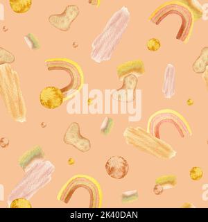 Aquarell Abstrakt Nahtloses geometrisches Muster mit Regenbogen. Aquarell Rainbow im Boho-Stil, handgezeichnet. Design für Tapeten, Schreibwaren und textil Stockfoto