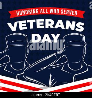 Veterans Day Konzept Design mit zwei Soldaten grüssend. 11. november Stock Vektor
