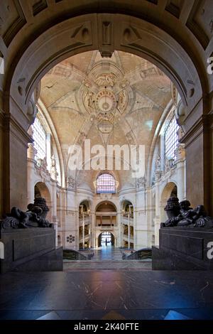 Neues Rathaus, Innenansicht, Wilhelminisches palastähnliches prachtvolles Gebäude in eklektischem Stil, Deutschland, Niedersachsen, Hannover Stockfoto