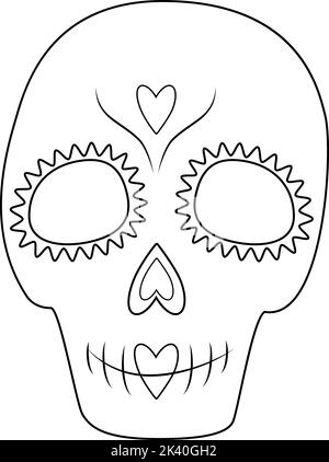 Tag der Toten. Dia de los muertos. Mexiko. Konturzeichnung von Sugar Skull auf transparentem Hintergrund. Strichkunst. Sticker, Ikone. Isolieren. Gut für Poster, Karten, Einladungen, Preisschild, Line Art Stock Vektor