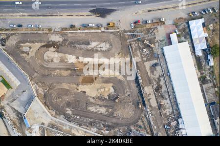 Luftaufnahme Go Kart Gleisbauprojekt, Caraballeda, La Guaira, Venezuela. Baustelle. Stockfoto