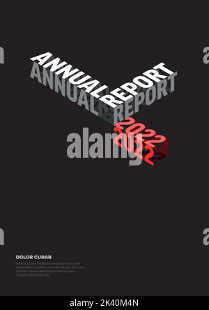 Vektorgrafik abstrakte jährliche dunkle Bericht Deckvorlage mit Beispiel isometrischen Text Titel - einfache minimalistische Layout mit weißem und rotem Text Stock Vektor