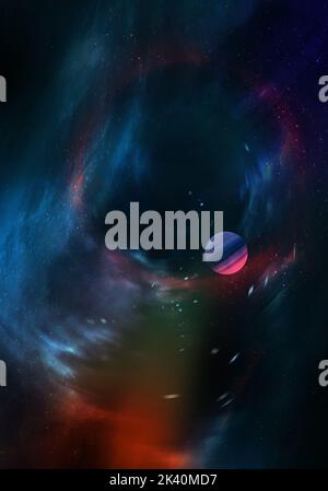 Himmlische digitale Kunst, Sterne und Galaxien im Weltraum Hintergrund zeigt die Schönheit der Weltraumforschung. Stockfoto