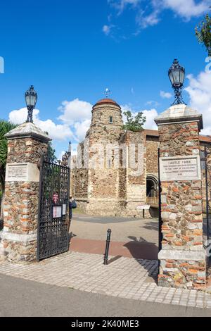 Eingangstor zu Colchester Castle, Upper Castle Park, Colchester, Essex, England, 11.. Jahrhundert Vereinigtes Königreich Stockfoto