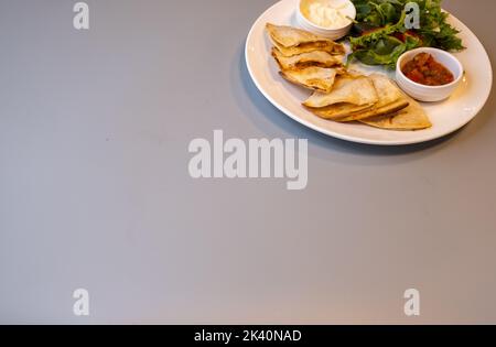 Bilder von Foodie auf dem grauen Hintergrund Stockfoto