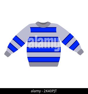 Grauer Pullover mit blauen Streifen. Vektor auf weißem Hintergrund isoliert Stock Vektor