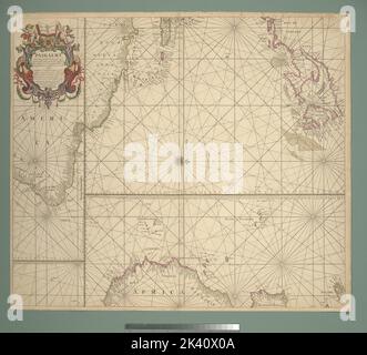Paskaert waer in de Graden der breedde over weder zyden vande midstellyn wassende soo vergrooten, dat die proportional syn tegen hunne nevenstaende graden der lengde. Vertonende (behalven Europaes zuydelyckste) een gedeelte van de custen van Africa en America, in 't Octroy by de H.M.H. Staten Genl. Of the deavening Nederl. Deaend Genle. West-Indische Comp. Kartografisch. Karten. 1680. Lionel Pincus und Prinzessin Firyal Map Division. Seekarten , Atlantischer Ozean, Atlantischer Ozean Stockfoto