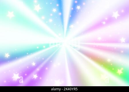 Holographischer, radialer Foliengradient-Hintergrund mit Sternen und Funkeln. Fantasy Kreis konische Textur. Regenbogen Einhorn Tapete. Vektorgrafik Stock Vektor
