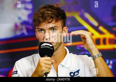 Singapur. 29. September 2022. GASLY Pierre (Fra), Scuderia AlphaTauri AT03, Portrait, Pressekonferenz während der Formel 1 Singapore Airlines Grand Prix 2022, 17. Runde der FIA Formel 1 Weltmeisterschaft 2022 vom 30. September bis 02. Oktober 2022 auf dem Marina Bay Street Circuit, in Singapur - Foto Antonin Vincent/DPPI Quelle: DPPI Media/Alamy Live News Stockfoto