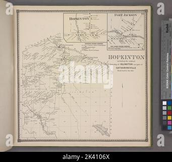 Hopkinton Village; Hopkinton Business Directory. ; Fort Jackson Village; Hopkinton einschließlich der ursprünglichen Township of Islington und Teil der Catharineville Township-Kartographie. Atlanten, Karten. 1865. Lionel Pincus und Prinzessin Firyal Map Division. Saint Lawrence County (N.Y.), Immobilien , New York (Bundesstaat) , Saint Lawrence County Stockfoto