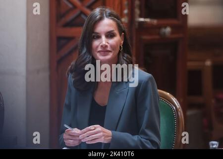 Madrid, Spanien. 29. September 2022. Königin Letizia von Spanien nimmt an einem Treffen im Hauptquartier der Königlichen Spanischen Akademie in Madrid Teil. Kredit: SOPA Images Limited/Alamy Live Nachrichten Stockfoto