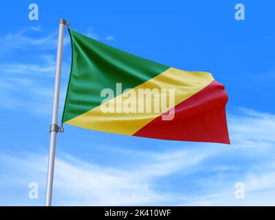 Wunderschöne Kongo-Flagge, die im Wind winkt mit Himmelshintergrund - 3D Abbildung - 3D Rendering Stockfoto