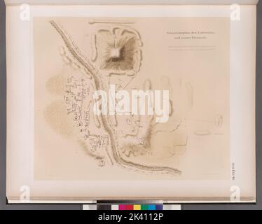 Fayyûm: Situationsplan des Labyrinths und seiner Pyramide. 1849 - 1856. Lepsius, Richard, 1810-1884. Kartografisch. Ausdrucke. Allgemeine Forschungsabteilung. Ägypten , Altertümer, Pyramiden , Ägypten, Fayyûm (Ägypten) Stockfoto