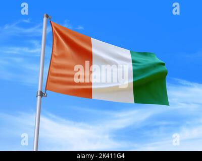 Wunderschöne Côte d'Ivoire - Elfenbeinküste Flagge winkt im Wind mit Himmel Hintergrund - 3D Abbildung - 3D Render Stockfoto