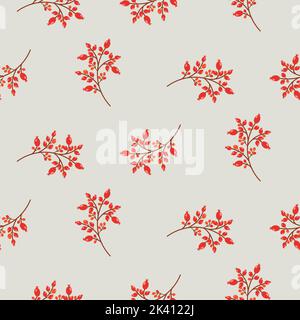 Herbst Beries Äste Muster warme Farbe niedlich nahtlose Muster. Herbst vibes Blumenblätter Hintergrund. Stock Vektor