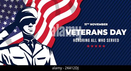Veterans Day horizontale Bannerdarstellung mit einem Soldaten, der grübt Stock Vektor
