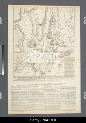 Ein Plan von New York Island, mit einem Teil von Long Island, Staten Island & East New Jersey: Mit einer besonderen Beschreibung des Engagements auf den waldigen Höhen von Long Island, zwischen Flatbush und Brooklyn, am 27.. August 1776 zwischen den Truppen seiner Majestät unter dem Kommando von General Howe ... Kartografisch. Karten. 1776. Lionel Pincus und Prinzessin Firyal Map Division. Long Island, Battle of, New York, NY, 1776, New York (New York) , Geschichte , Revolution, 1775-1783, Staten Island (New York, N.Y.), Manhattan (New York, N.Y.) Stockfoto