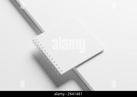 Quadratisches Spiralbuch 3D Rendering White Blank Mockup Stockfoto