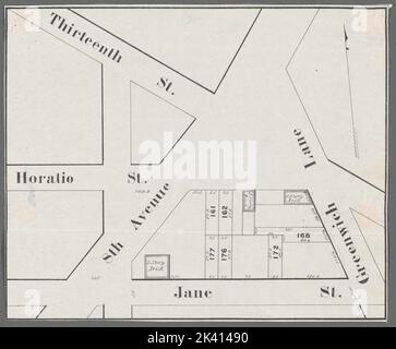 Dreizehnte Straße, Greenwich Lane, Horatio Street, 8. Avenue, Jane Street Kartographie. Katasterkarten, Karten. 1832 - 1837. Lionel Pincus und Princess Firyal Map Division. USA , New York (Bundesstaat) , New York, Grundbesitzer , New York (Bundesstaat) , New York, Immobilien , New York (Bundesstaat) , New York, Immobilienauktionen , New York (Bundesstaat) , New York, West Village (New York, N.Y.), Manhattan (New York, N.Y.) Stockfoto