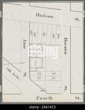 Hudson Street, Horatio Street, Jane Street, Fourth Street, 8. Avenue kartografisch. Katasterkarten, Karten. 1832 - 1837. Lionel Pincus und Princess Firyal Map Division. USA , New York (Bundesstaat) , New York, Grundbesitzer , New York (Bundesstaat) , New York, Immobilien , New York (Bundesstaat) , New York, Immobilienauktionen , New York (Bundesstaat) , New York, West Village (New York, N.Y.), Manhattan (New York, N.Y.) Stockfoto