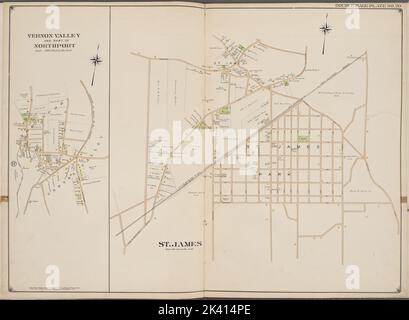 Suffolk County, V. 2, Doppelseite Platte Nr. 20 Karte begrenzt durch Vernon Valley und Teil von North Port, St. James kartografisch. Atlanten, Karten. 1902 - 1909. Lionel Pincus und Princess Firyal Map Division. Suffolk County (New York) Stockfoto