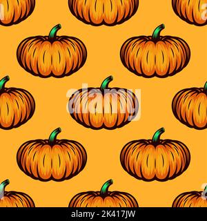 Vektor Herbst Farbige Orange Kürbis Nahtloses Muster. Design-Vorlage für Halloween Einladungen, Karten, Drucke, Web, Geschenke, Textil Stock Vektor