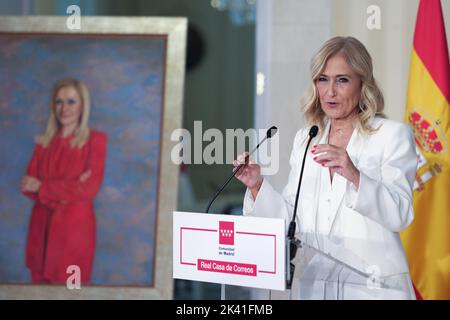 Cristina Cifuentes, ehemalige Präsidentin der Gemeinde Madrid, bei der Präsentation des institutionellen Porträts von Cifuentes in der Real Casa de Correos in Madrid. Stockfoto