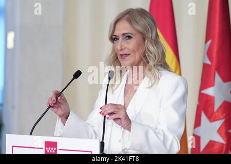 Cristina Cifuentes, ehemalige Präsidentin der Gemeinde Madrid, bei der Präsentation des institutionellen Porträts von Cifuentes in der Real Casa de Correos in Madrid. Stockfoto