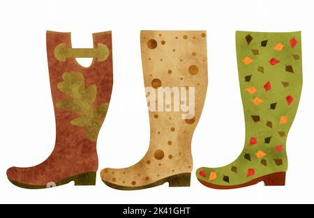 Herbst lange Stiefel Set Aquarell. Stockfoto
